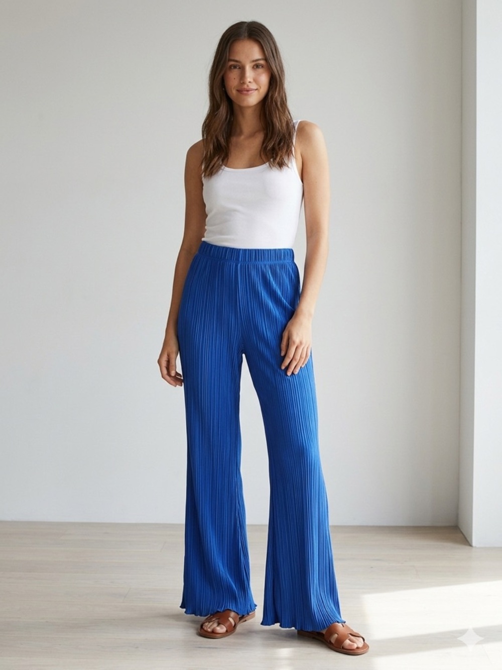 H&M Royal Blue Pleated Wide-Leg Pants